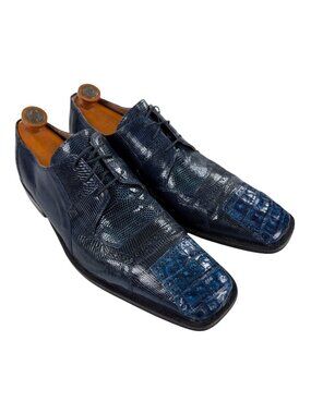 David Eden Crocodile & Lizard Derby Dress Shoes Mens Size 13 Square Toe Blue